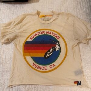 Aviator Nation Cream Tee with Multicolor Graphic